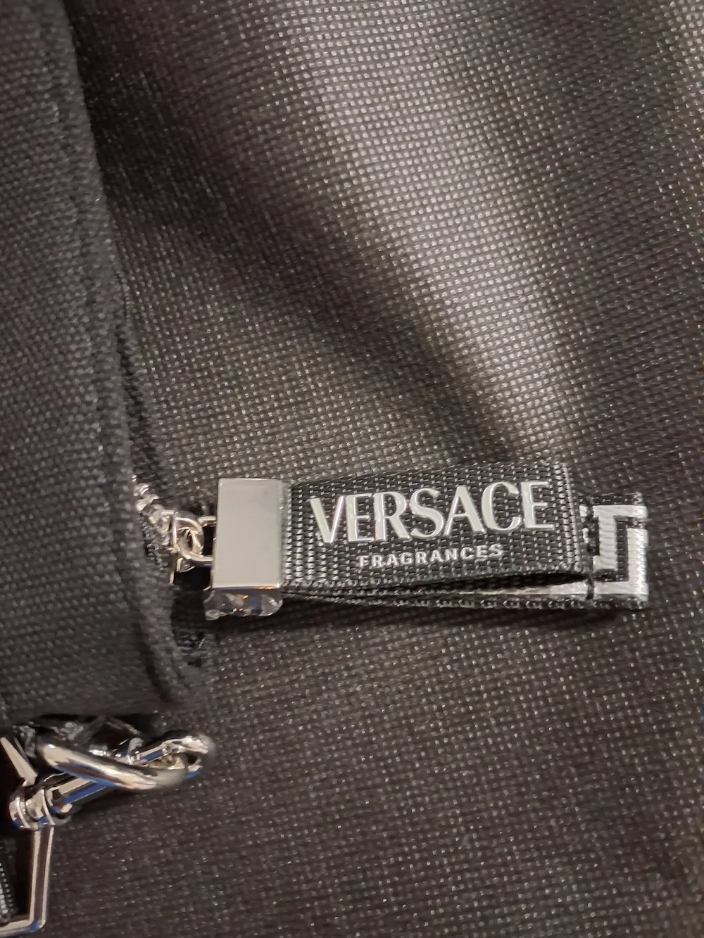 Versace Black Messenger Bag with Greek Key Accent